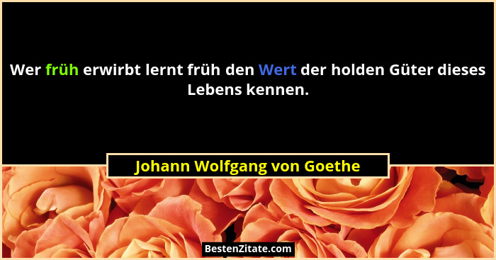 Wer früh erwirbt lernt früh den Wert der holden Güter dieses Lebens kennen.... - Johann Wolfgang von Goethe