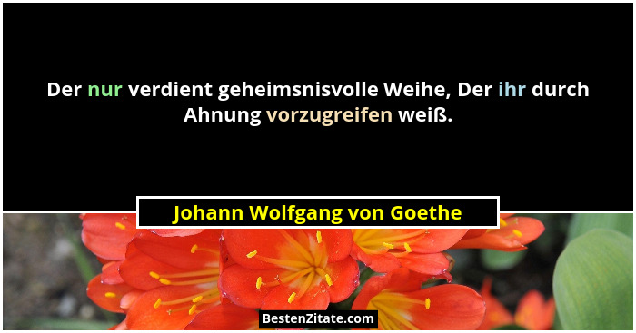 Der nur verdient geheimsnisvolle Weihe, Der ihr durch Ahnung vorzugreifen weiß.... - Johann Wolfgang von Goethe