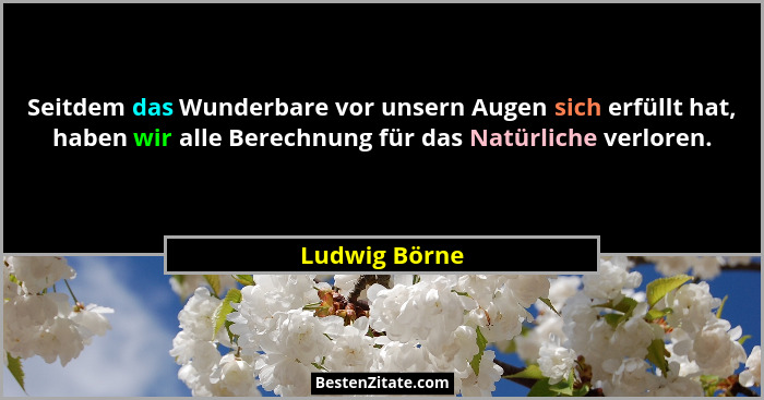 Seitdem das Wunderbare vor unsern Augen sich erfüllt hat, haben wir alle Berechnung für das Natürliche verloren.... - Ludwig Börne