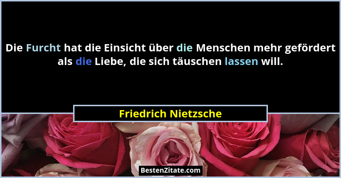 Die Furcht hat die Einsicht über die Menschen mehr gefördert als die Liebe, die sich täuschen lassen will.... - Friedrich Nietzsche