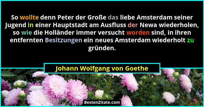 So wollte denn Peter der Große das liebe Amsterdam seiner Jugend in einer Hauptstadt am Ausfluss der Newa wiederholen, so... - Johann Wolfgang von Goethe