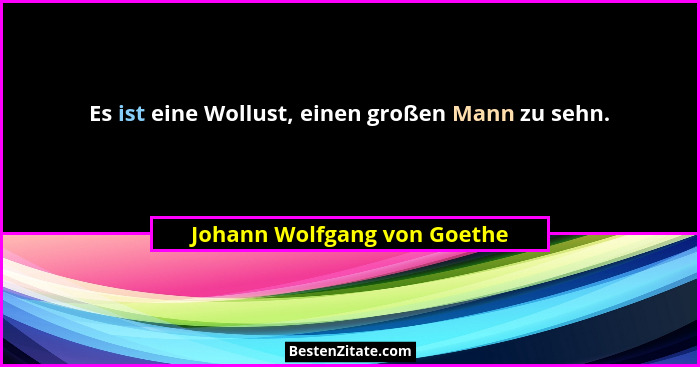 Es ist eine Wollust, einen großen Mann zu sehn.... - Johann Wolfgang von Goethe