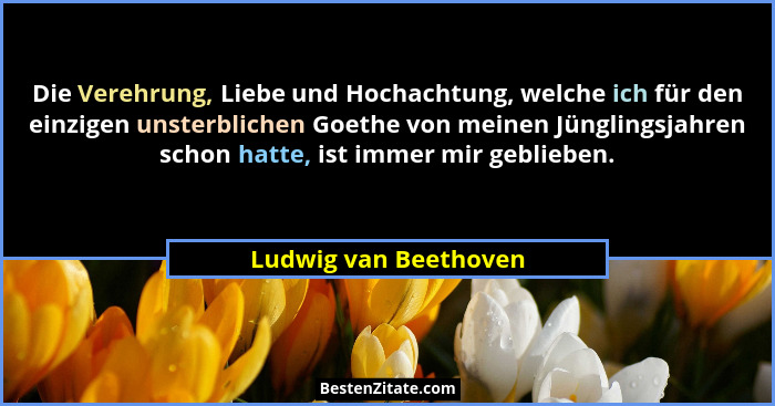 Die Verehrung, Liebe und Hochachtung, welche ich für den einzigen unsterblichen Goethe von meinen Jünglingsjahren schon hatte,... - Ludwig van Beethoven