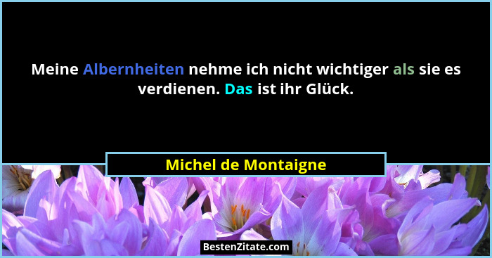 Meine Albernheiten nehme ich nicht wichtiger als sie es verdienen. Das ist ihr Glück.... - Michel de Montaigne