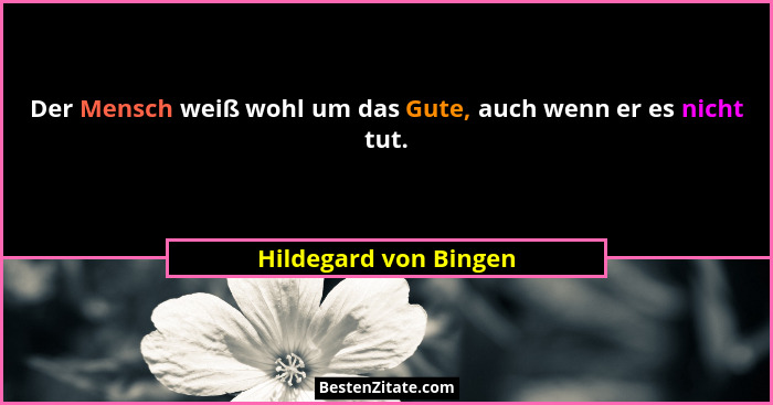 Der Mensch weiß wohl um das Gute, auch wenn er es nicht tut.... - Hildegard von Bingen