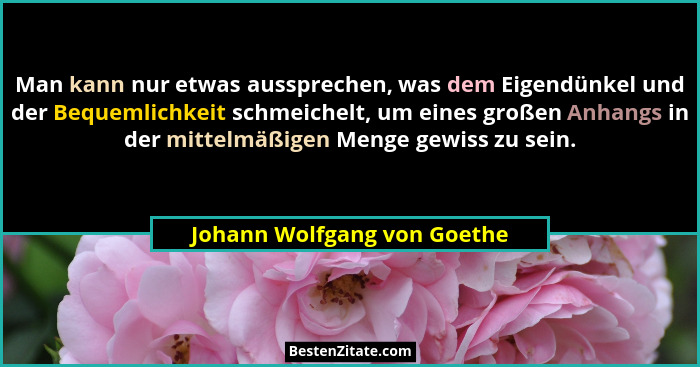 Man kann nur etwas aussprechen, was dem Eigendünkel und der Bequemlichkeit schmeichelt, um eines großen Anhangs in der mi... - Johann Wolfgang von Goethe