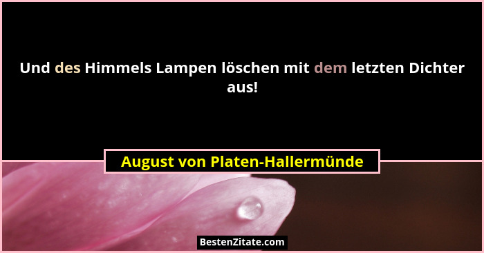 Und des Himmels Lampen löschen mit dem letzten Dichter aus!... - August von Platen-Hallermünde