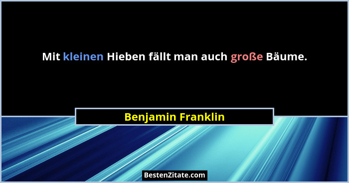 Mit kleinen Hieben fällt man auch große Bäume.... - Benjamin Franklin
