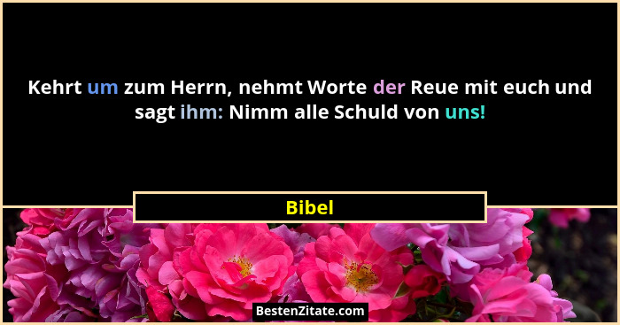 Kehrt um zum Herrn, nehmt Worte der Reue mit euch und sagt ihm: Nimm alle Schuld von uns!... - Bibel