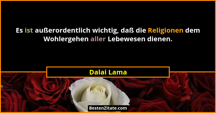 Es ist außerordentlich wichtig, daß die Religionen dem Wohlergehen aller Lebewesen dienen.... - Dalai Lama