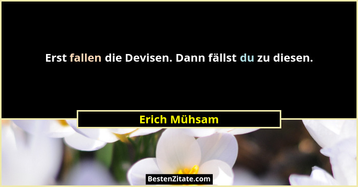 Erst fallen die Devisen. Dann fällst du zu diesen.... - Erich Mühsam