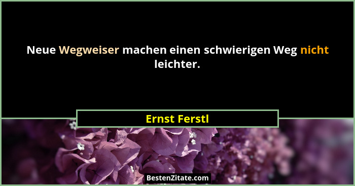 Neue Wegweiser machen einen schwierigen Weg nicht leichter.... - Ernst Ferstl