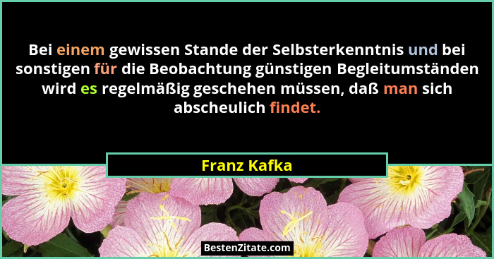 Bei einem gewissen Stande der Selbsterkenntnis und bei sonstigen für die Beobachtung günstigen Begleitumständen wird es regelmäßig gesch... - Franz Kafka