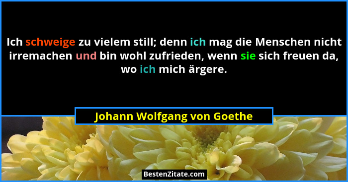 Ich schweige zu vielem still; denn ich mag die Menschen nicht irremachen und bin wohl zufrieden, wenn sie sich freuen da,... - Johann Wolfgang von Goethe