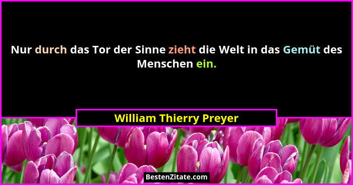 Nur durch das Tor der Sinne zieht die Welt in das Gemüt des Menschen ein.... - William Thierry Preyer