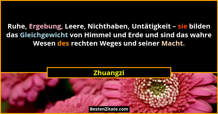 Ruhe, Ergebung, Leere, Nichthaben, Untätigkeit – sie bilden das Gleichgewicht von Himmel und Erde und sind das wahre Wesen des rechten Wege... - Zhuangzi