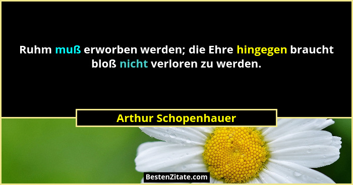 Ruhm muß erworben werden; die Ehre hingegen braucht bloß nicht verloren zu werden.... - Arthur Schopenhauer
