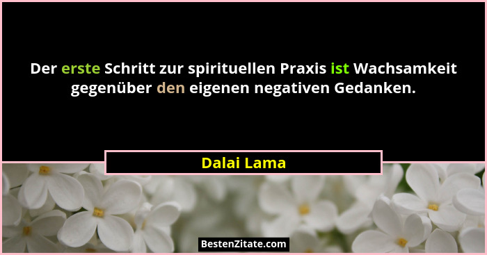 Der erste Schritt zur spirituellen Praxis ist Wachsamkeit gegenüber den eigenen negativen Gedanken.... - Dalai Lama