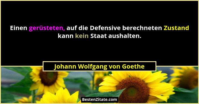 Einen gerüsteten, auf die Defensive berechneten Zustand kann kein Staat aushalten.... - Johann Wolfgang von Goethe