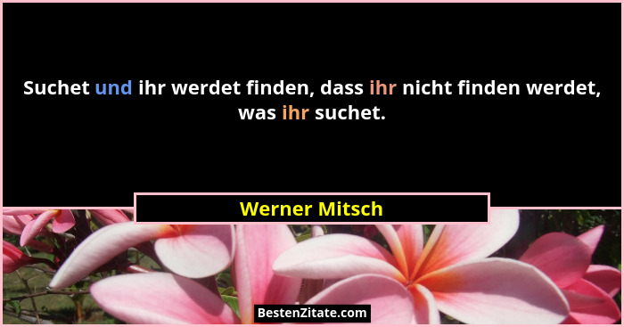 Suchet und ihr werdet finden, dass ihr nicht finden werdet, was ihr suchet.... - Werner Mitsch