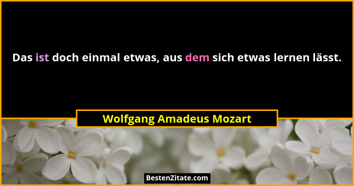 Das ist doch einmal etwas, aus dem sich etwas lernen lässt.... - Wolfgang Amadeus Mozart