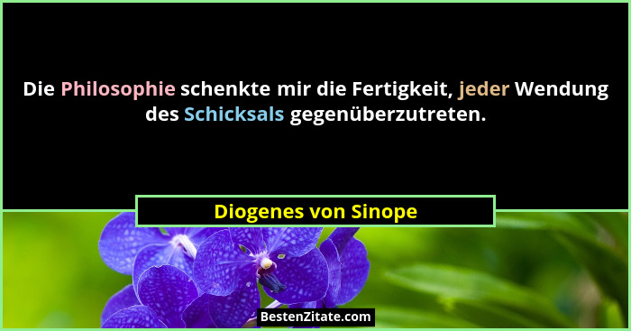 Die Philosophie schenkte mir die Fertigkeit, jeder Wendung des Schicksals gegenüberzutreten.... - Diogenes von Sinope