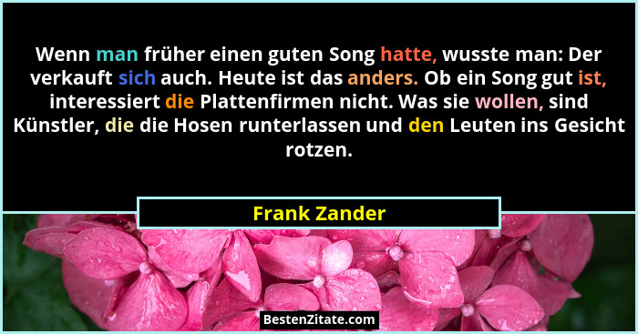 Wenn man früher einen guten Song hatte, wusste man: Der verkauft sich auch. Heute ist das anders. Ob ein Song gut ist, interessiert die... - Frank Zander