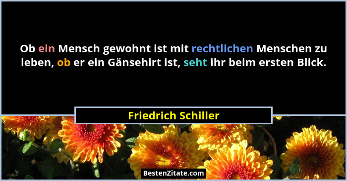 Ob ein Mensch gewohnt ist mit rechtlichen Menschen zu leben, ob er ein Gänsehirt ist, seht ihr beim ersten Blick.... - Friedrich Schiller