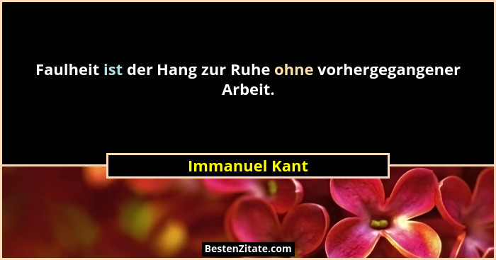 Faulheit ist der Hang zur Ruhe ohne vorhergegangener Arbeit.... - Immanuel Kant