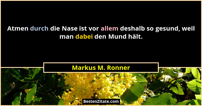 Atmen durch die Nase ist vor allem deshalb so gesund, weil man dabei den Mund hält.... - Markus M. Ronner