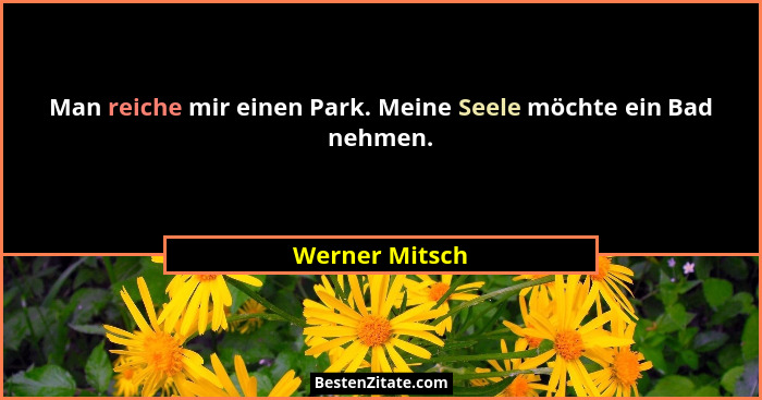 Man reiche mir einen Park. Meine Seele möchte ein Bad nehmen.... - Werner Mitsch