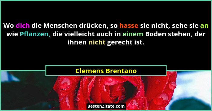 Wo dich die Menschen drücken, so hasse sie nicht, sehe sie an wie Pflanzen, die vielleicht auch in einem Boden stehen, der ihnen ni... - Clemens Brentano