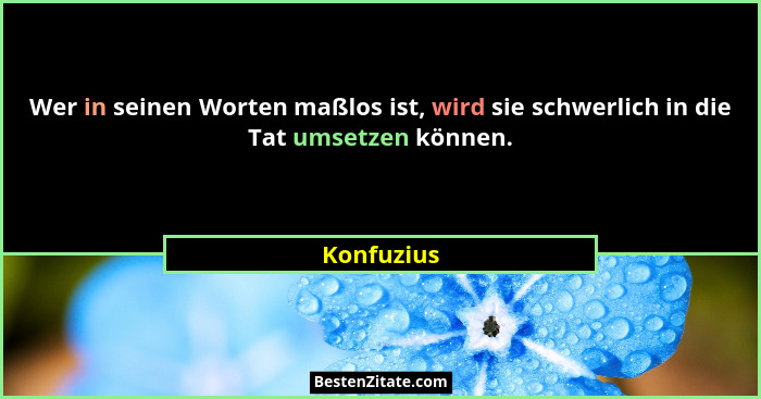 Wer in seinen Worten maßlos ist, wird sie schwerlich in die Tat umsetzen können.... - Konfuzius