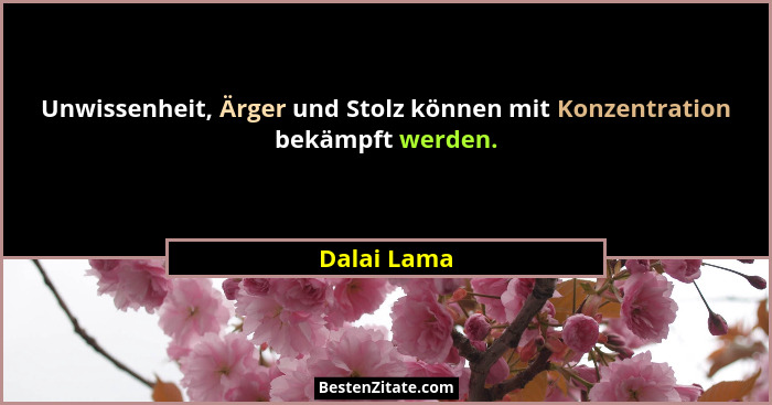 Unwissenheit, Ärger und Stolz können mit Konzentration bekämpft werden.... - Dalai Lama