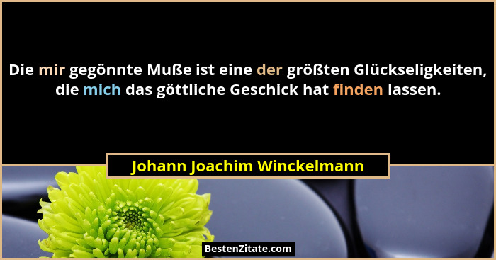 Die mir gegönnte Muße ist eine der größten Glückseligkeiten, die mich das göttliche Geschick hat finden lassen.... - Johann Joachim Winckelmann