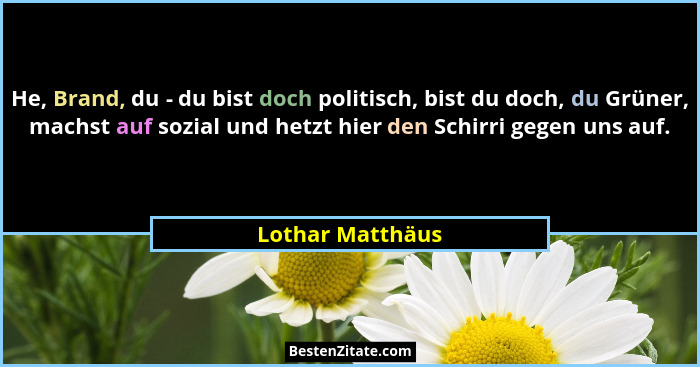 He, Brand, du - du bist doch politisch, bist du doch, du Grüner, machst auf sozial und hetzt hier den Schirri gegen uns auf.... - Lothar Matthäus