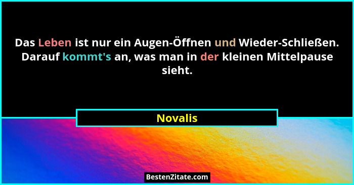 Das Leben ist nur ein Augen-Öffnen und Wieder-Schließen. Darauf kommt's an, was man in der kleinen Mittelpause sieht.... - Novalis