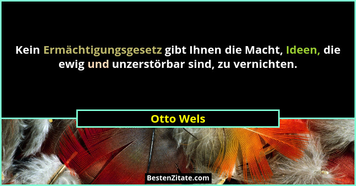 Kein Ermächtigungsgesetz gibt Ihnen die Macht, Ideen, die ewig und unzerstörbar sind, zu vernichten.... - Otto Wels