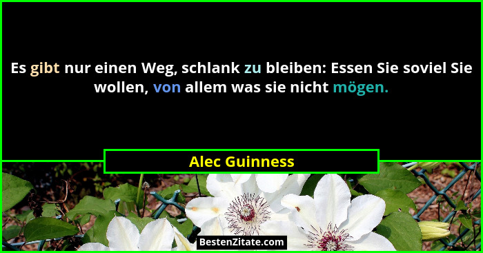 Es gibt nur einen Weg, schlank zu bleiben: Essen Sie soviel Sie wollen, von allem was sie nicht mögen.... - Alec Guinness