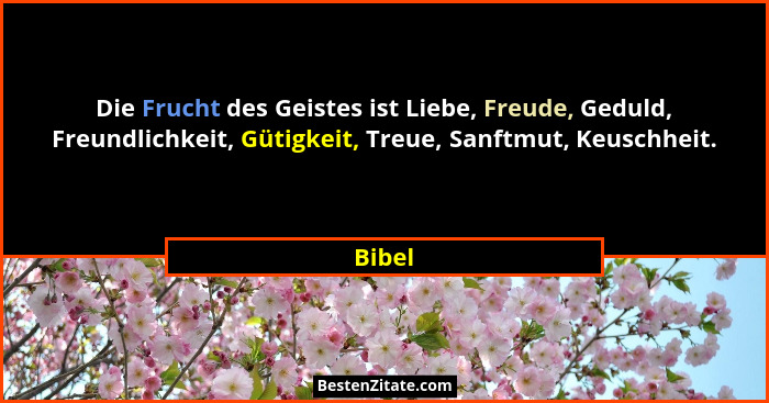 Die Frucht des Geistes ist Liebe, Freude, Geduld, Freundlichkeit, Gütigkeit, Treue, Sanftmut, Keuschheit.... - Bibel