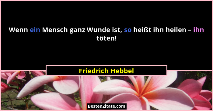 Wenn ein Mensch ganz Wunde ist, so heißt ihn heilen – ihn töten!... - Friedrich Hebbel