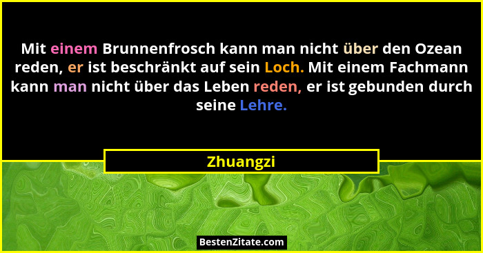 Mit einem Brunnenfrosch kann man nicht über den Ozean reden, er ist beschränkt auf sein Loch. Mit einem Fachmann kann man nicht über das Le... - Zhuangzi