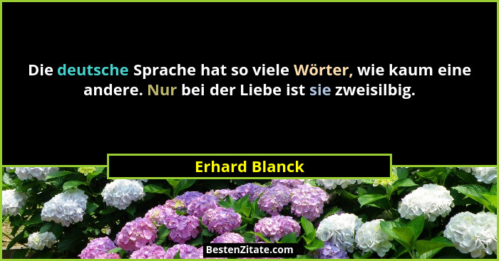 Die deutsche Sprache hat so viele Wörter, wie kaum eine andere. Nur bei der Liebe ist sie zweisilbig.... - Erhard Blanck