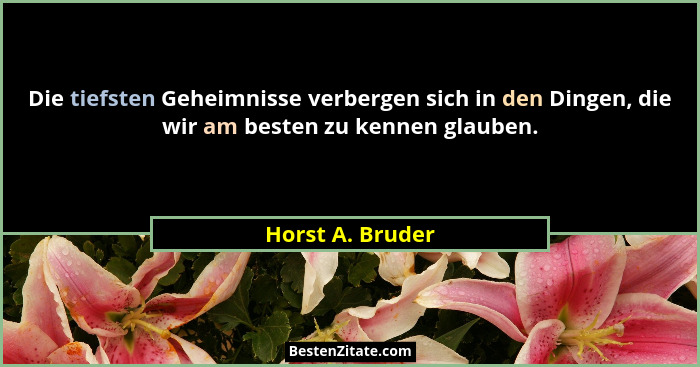 Die tiefsten Geheimnisse verbergen sich in den Dingen, die wir am besten zu kennen glauben.... - Horst A. Bruder