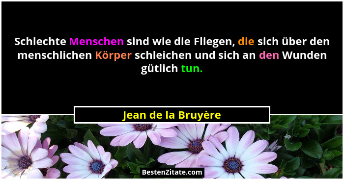 Schlechte Menschen sind wie die Fliegen, die sich über den menschlichen Körper schleichen und sich an den Wunden gütlich tun.... - Jean de la Bruyère