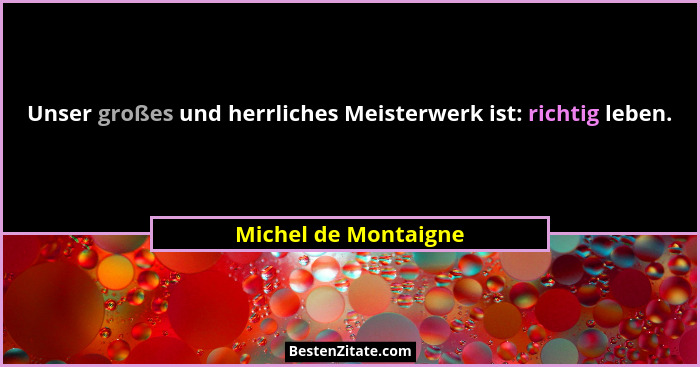 Unser großes und herrliches Meisterwerk ist: richtig leben.... - Michel de Montaigne