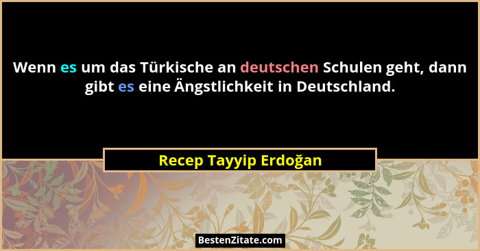 Wenn es um das Türkische an deutschen Schulen geht, dann gibt es eine Ängstlichkeit in Deutschland.... - Recep Tayyip Erdoğan