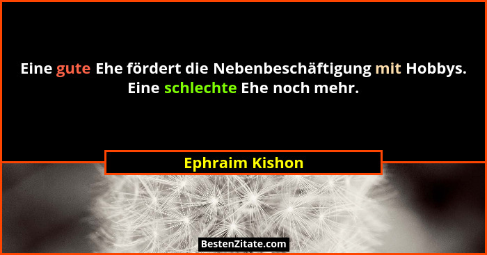 Eine gute Ehe fördert die Nebenbeschäftigung mit Hobbys. Eine schlechte Ehe noch mehr.... - Ephraim Kishon