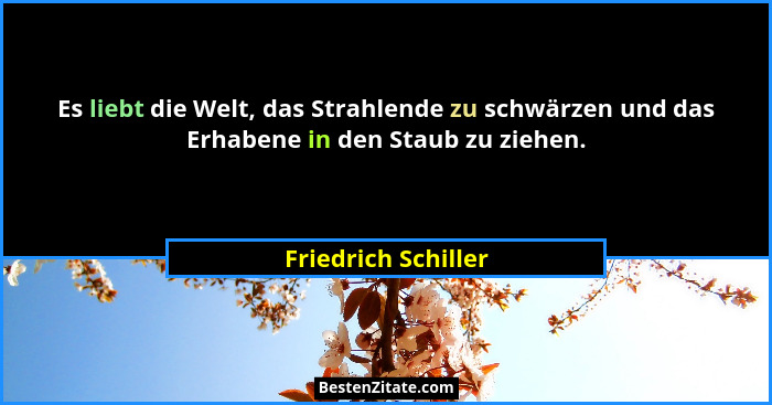 Es liebt die Welt, das Strahlende zu schwärzen und das Erhabene in den Staub zu ziehen.... - Friedrich Schiller