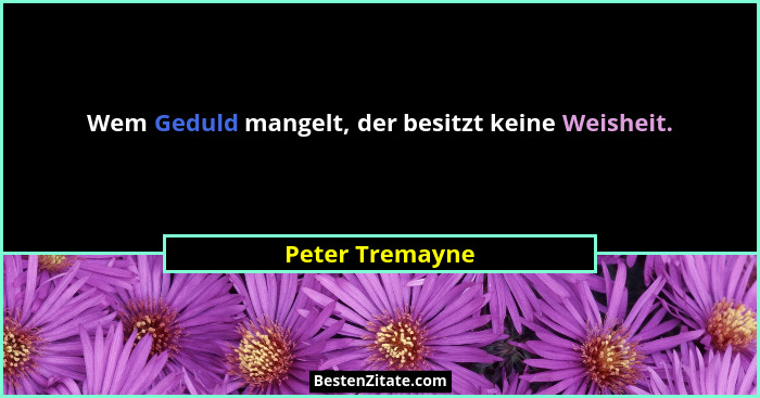 Wem Geduld mangelt, der besitzt keine Weisheit.... - Peter Tremayne
